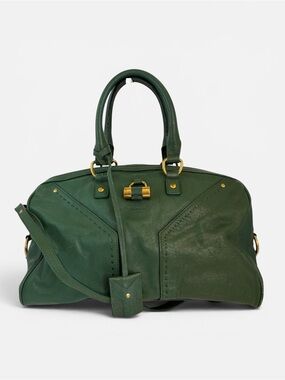 Yves Saint Laurent Forest Green Leather Satchel with Gold Hardware